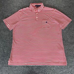 Polo Ralph Lauren Shirt Mens Large Red Striped Classic Fit‎ Short Sleeve Casual